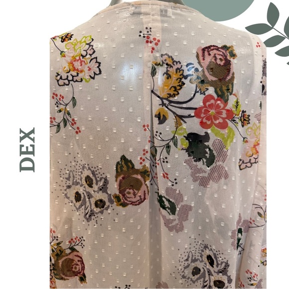 🛍️3/$40 DEX Sheer Floral Open | Tie Front Tassel Top | Boho Romantic Cream | 2X - Picture 7 of 9
